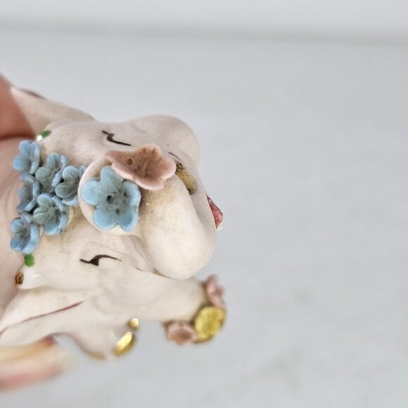 Vintage Walker Renaker Pink Bisque Elephant Figurine Gold Accents Flowers - Picture 11 of 13